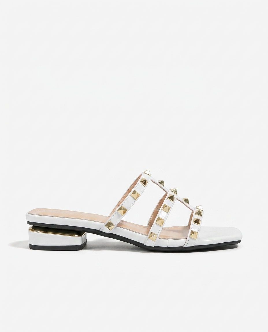 Odette Studded Sandal — White | Hudson & Wells