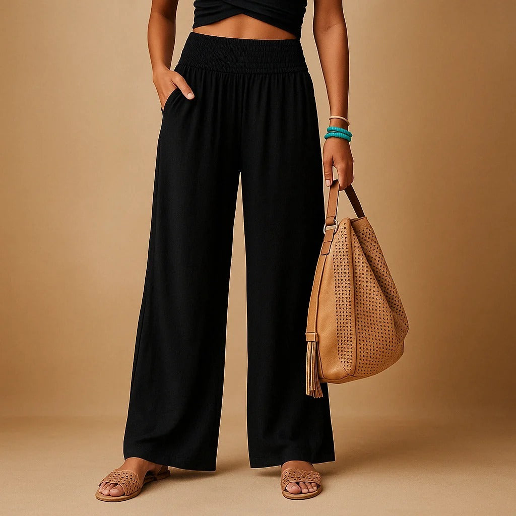 Opal Lightweight Wide Leg Pants — Black | Hudson & Wells