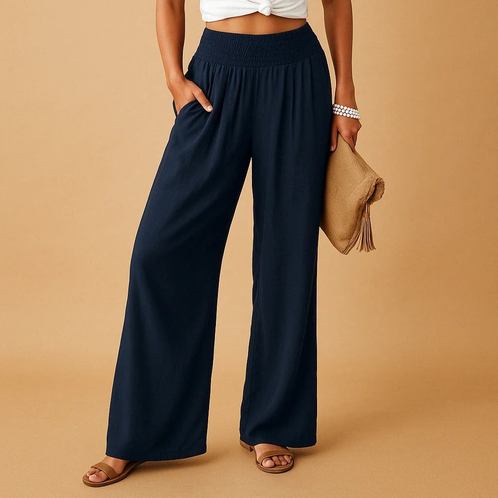 Opal Lightweight Wide Leg Pants — Navy | Hudson & Wells