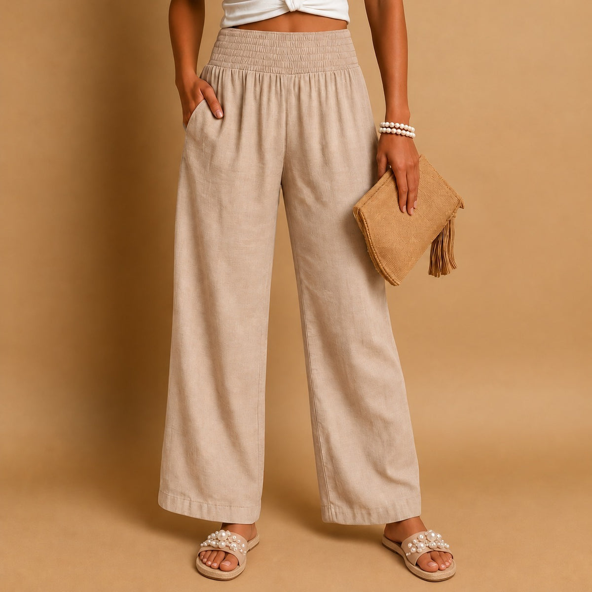 Opal Lightweight Wide Leg Pants — Nude | Hudson & Wells
