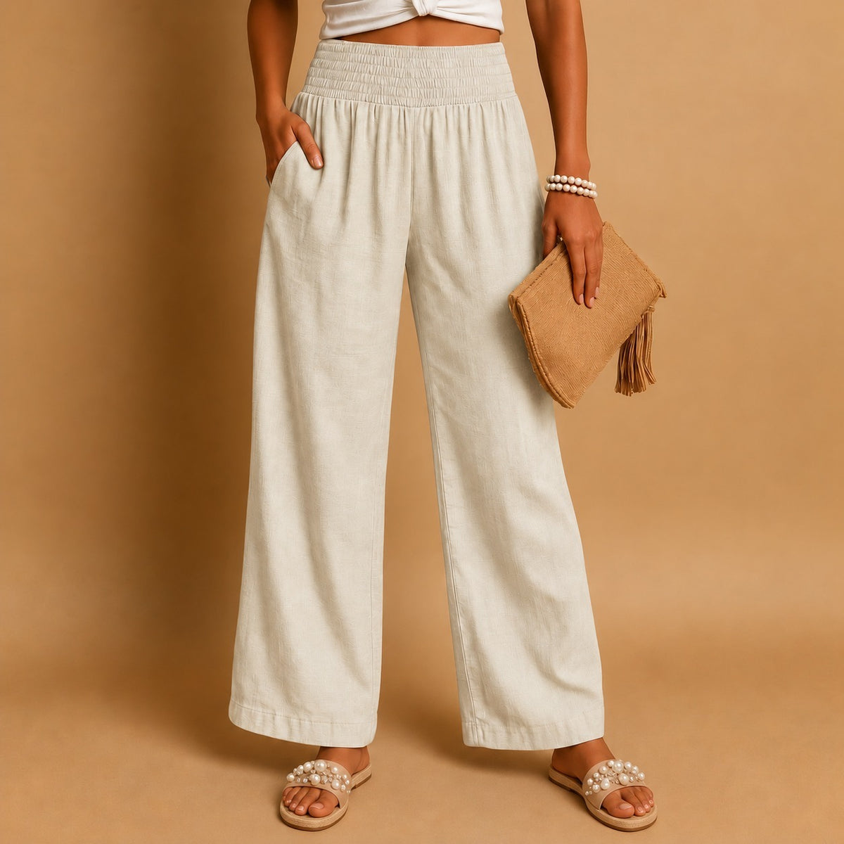 Opal Lightweight Wide Leg Pants — Off White | Hudson & Wells