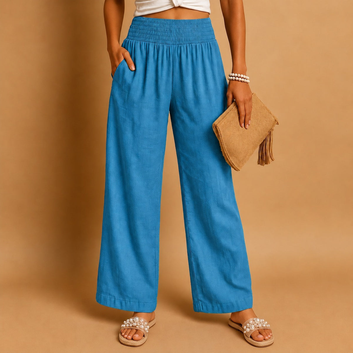 Opal Lightweight Wide Leg Pants — Peacock Blue | Hudson & Wells