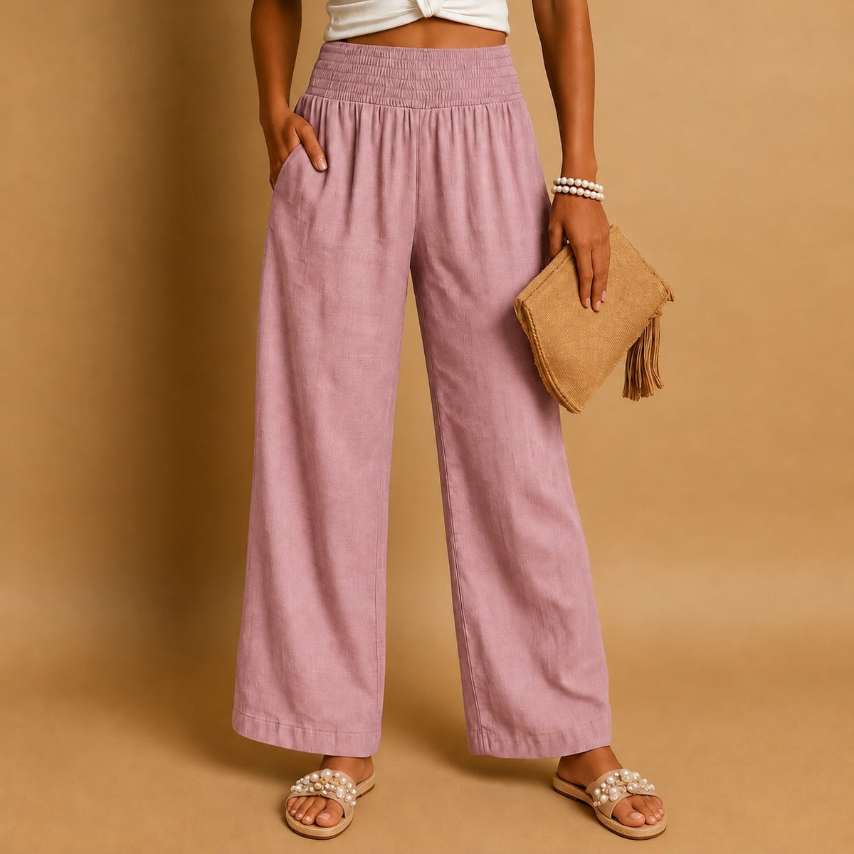 Opal Lightweight Wide Leg Pants — Pink / Red | Hudson & Wells
