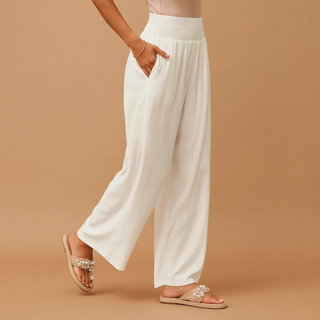 Opal Lightweight Wide Leg Pants — White | Hudson & Wells