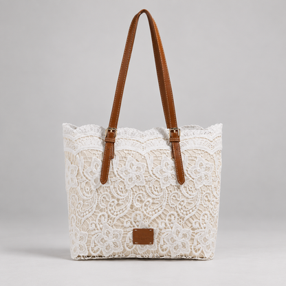 Peggy Adjustable-Strap Floral Shoulder Tote — White | Hudson & Wells