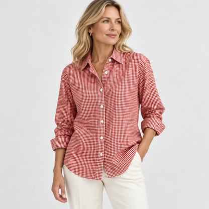 Penny Relaxed Fit Button-Down Shirt — Red | Hudson & Wells