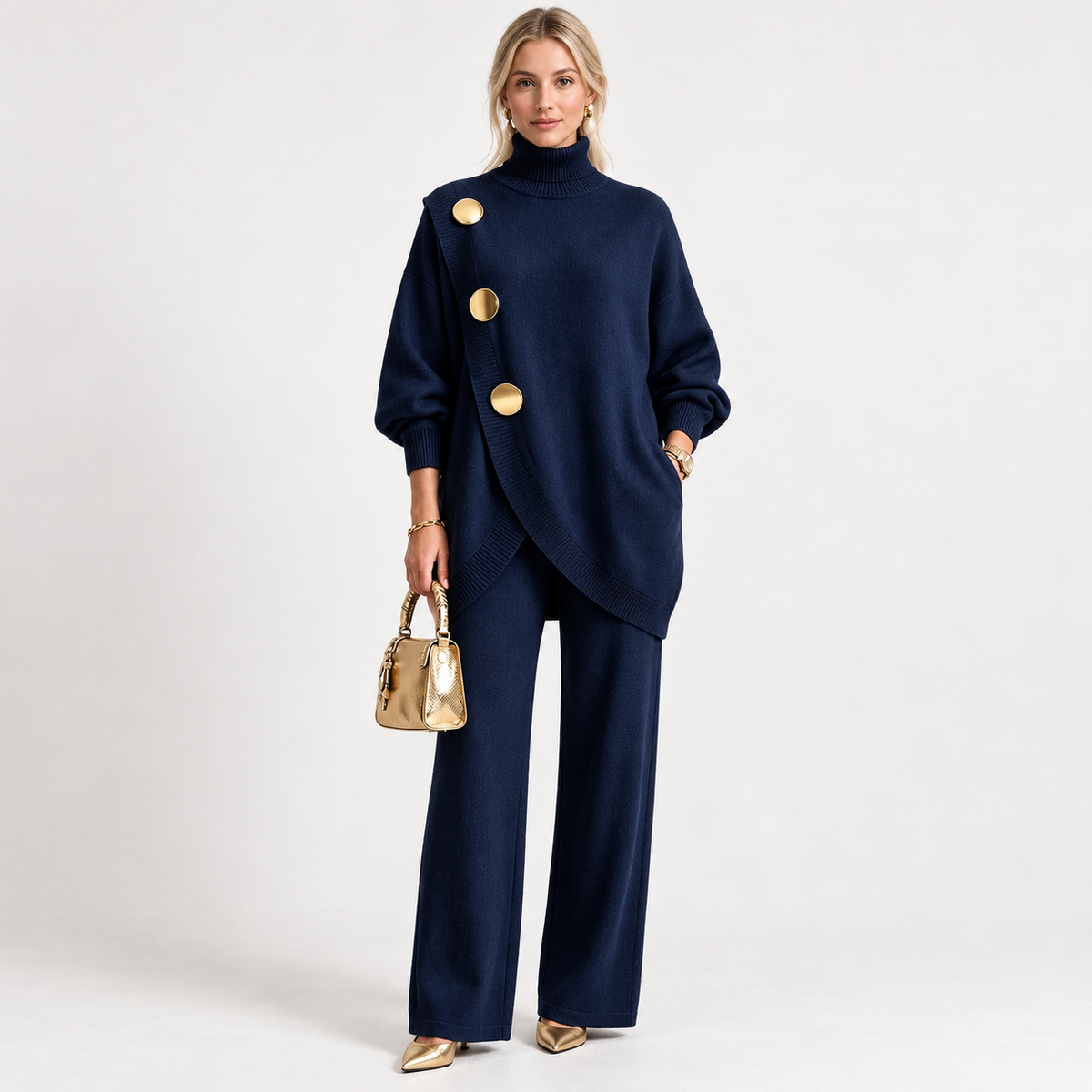 Phoebe Lightweight Sweater and Pants Set — Navy | Hudson & Wells