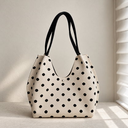 Polly Stretch Shoulder Bag, Polka Dot Pattern — Beige | Hudson & Wells