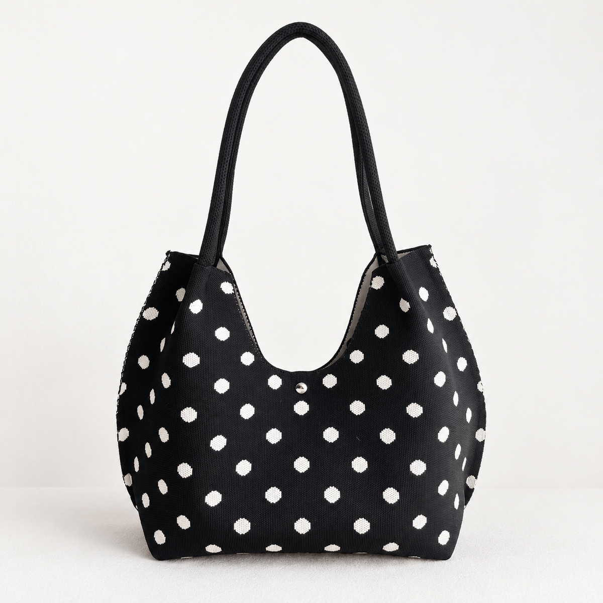 Polly Stretch Shoulder Bag, Polka Dot Pattern — Black | Hudson & Wells