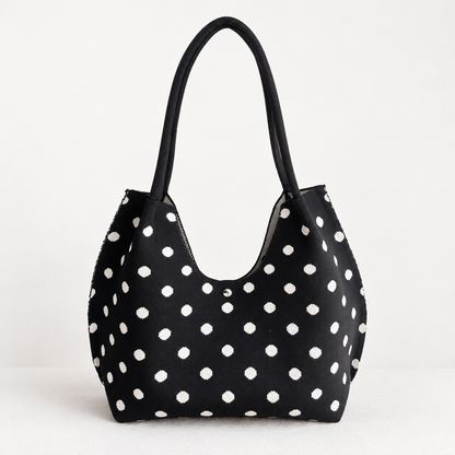 Polly Stretch Shoulder Bag, Polka Dot Pattern — Black | Hudson & Wells