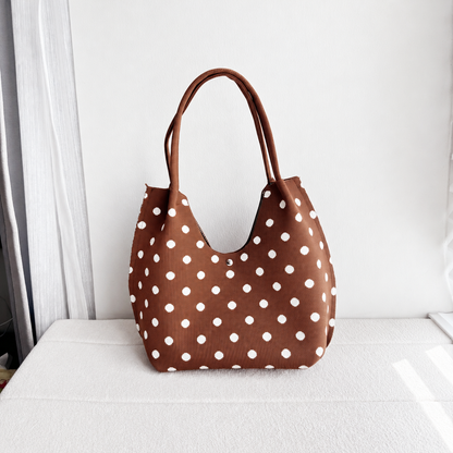 Polly Stretch Shoulder Bag, Polka Dot Pattern — Coffee | Hudson & Wells