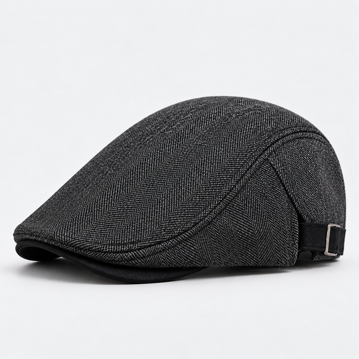 Men's Easy Fit Herringbone Cap – Contrast Curved Brim, Stitched Panels ...