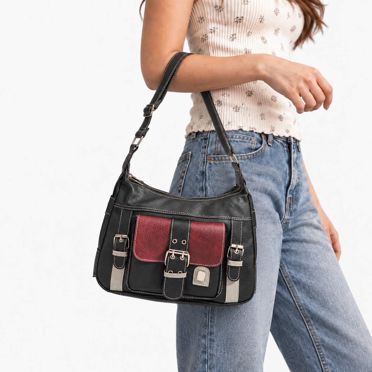 Ramona Women's Soft Buckle-Front Crossbody Bag, Zip Top | Hudson & Wells