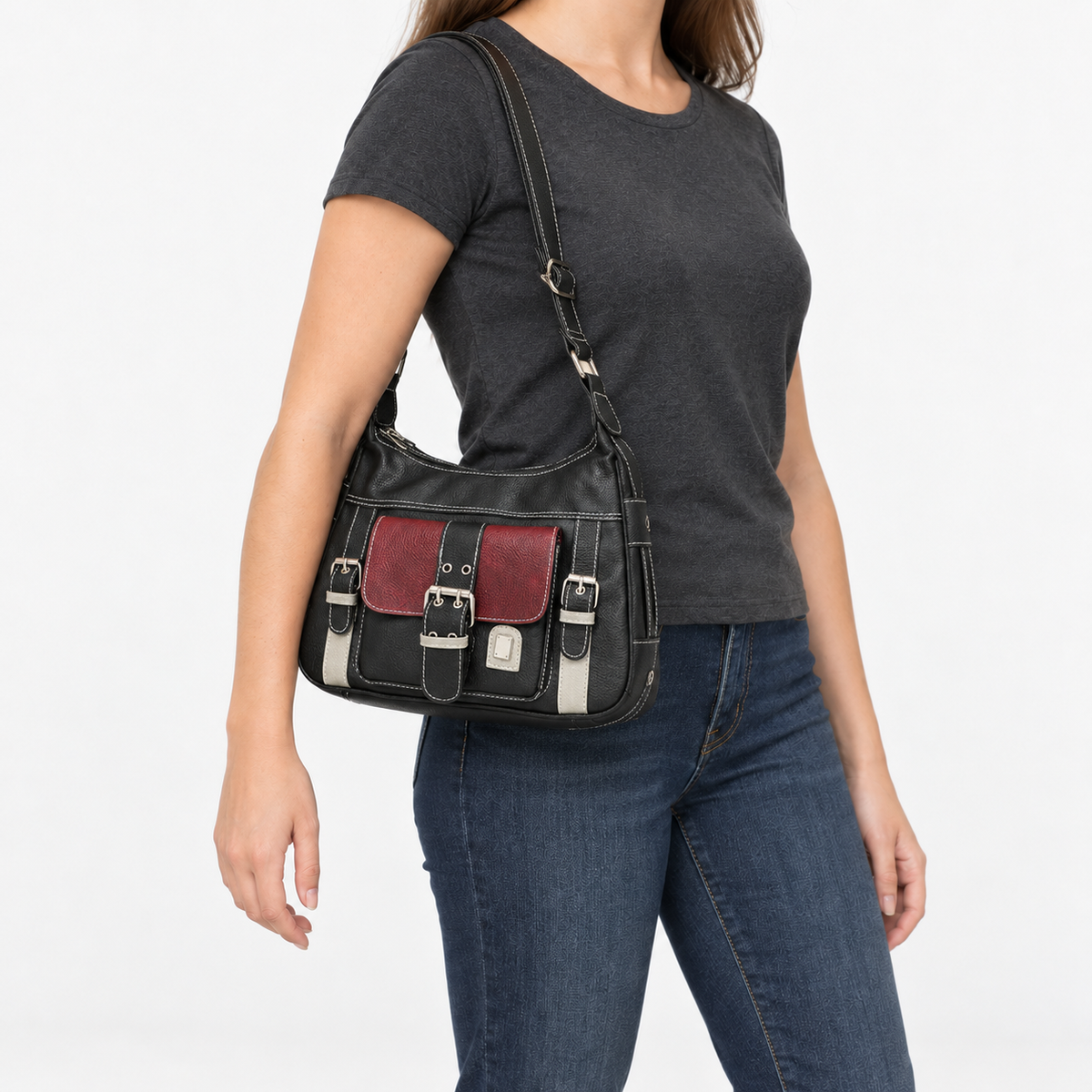 Ramona Women's Soft Buckle-Front Crossbody Bag, Zip Top | Hudson & Wells