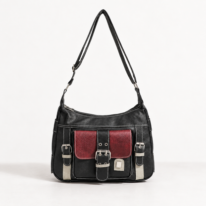 Ramona Women's Soft Buckle-Front Crossbody Bag, Zip Top — Black | Hudson & Wells