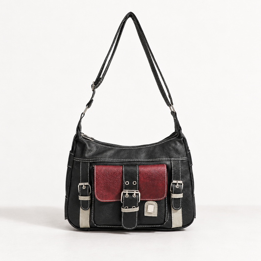Ramona Women's Soft Buckle-Front Crossbody Bag, Zip Top — Black | Hudson & Wells