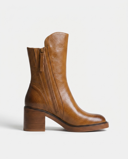Raven Side-Zip Block Heel — Brown | Hudson & Wells