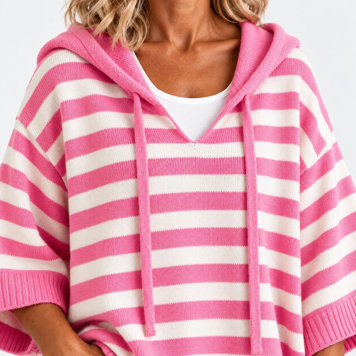 Rhoda Striped Wide-Sleeve Hooded Poncho | Hudson & Wells