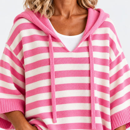 Rhoda Striped Wide-Sleeve Hooded Poncho | Hudson & Wells