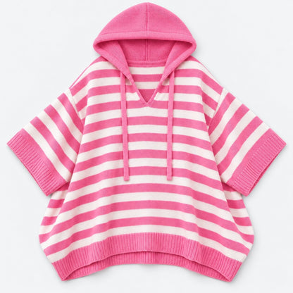 Rhoda Striped Wide-Sleeve Hooded Poncho | Hudson & Wells