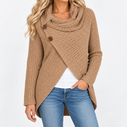 Roberta Cowl Collar Wrap Cardigan — Khaki (2 ) | Hudson & Wells