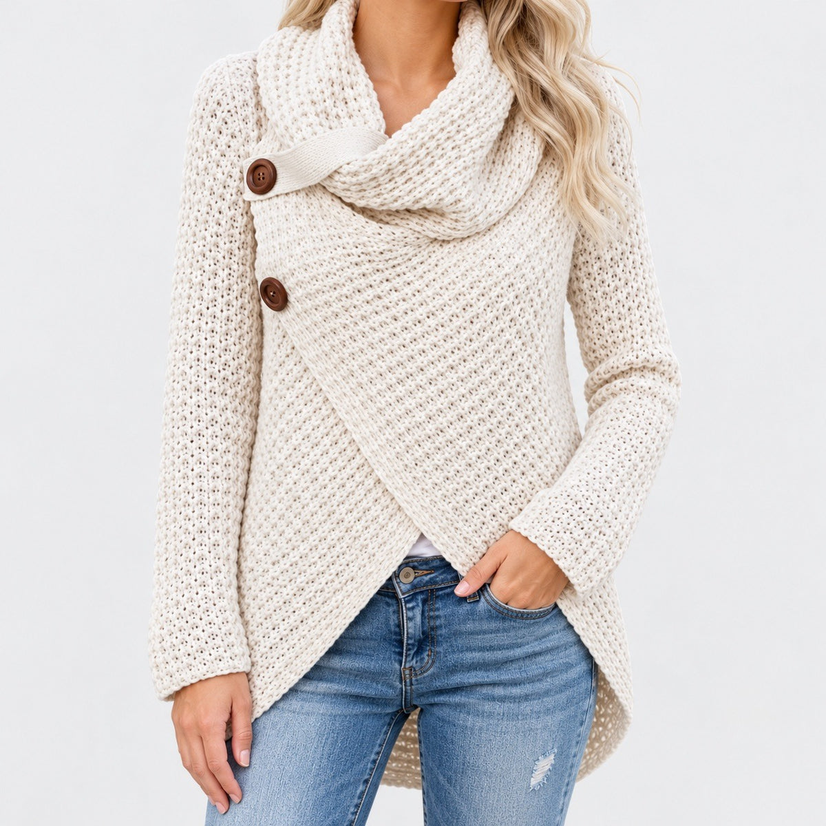 Roberta Cowl Collar Wrap Cardigan — Off White (2 ) | Hudson & Wells