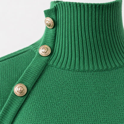 Rosa Mock Neck Sweater, Asymmetric Buttons | Hudson & Wells