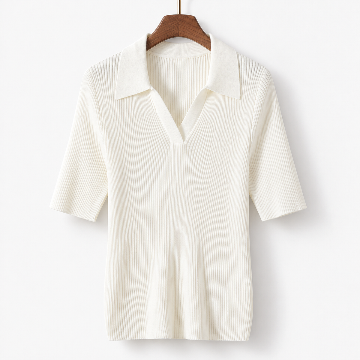 Rosemary Comfort Polo Shirt, Ribbed V-Neck | Hudson & Wells