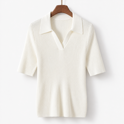 Rosemary Comfort Polo Shirt, Ribbed V-Neck | Hudson & Wells