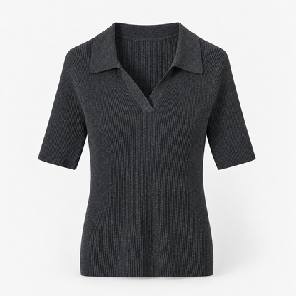 Rosemary Comfort Polo Shirt, Ribbed V-Neck | Hudson & Wells