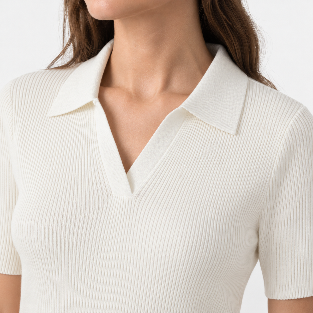 Rosemary Comfort Polo Shirt, Ribbed V-Neck | Hudson & Wells