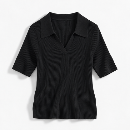 Rosemary Comfort Polo Shirt, Ribbed V-Neck | Hudson & Wells