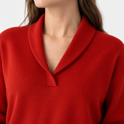 Rowena Relaxed Fit Shawl-Collar V-Neck Sweater | Hudson & Wells