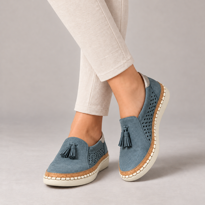 Sadie Stretch Tassel Loafers — Blue | Hudson & Wells
