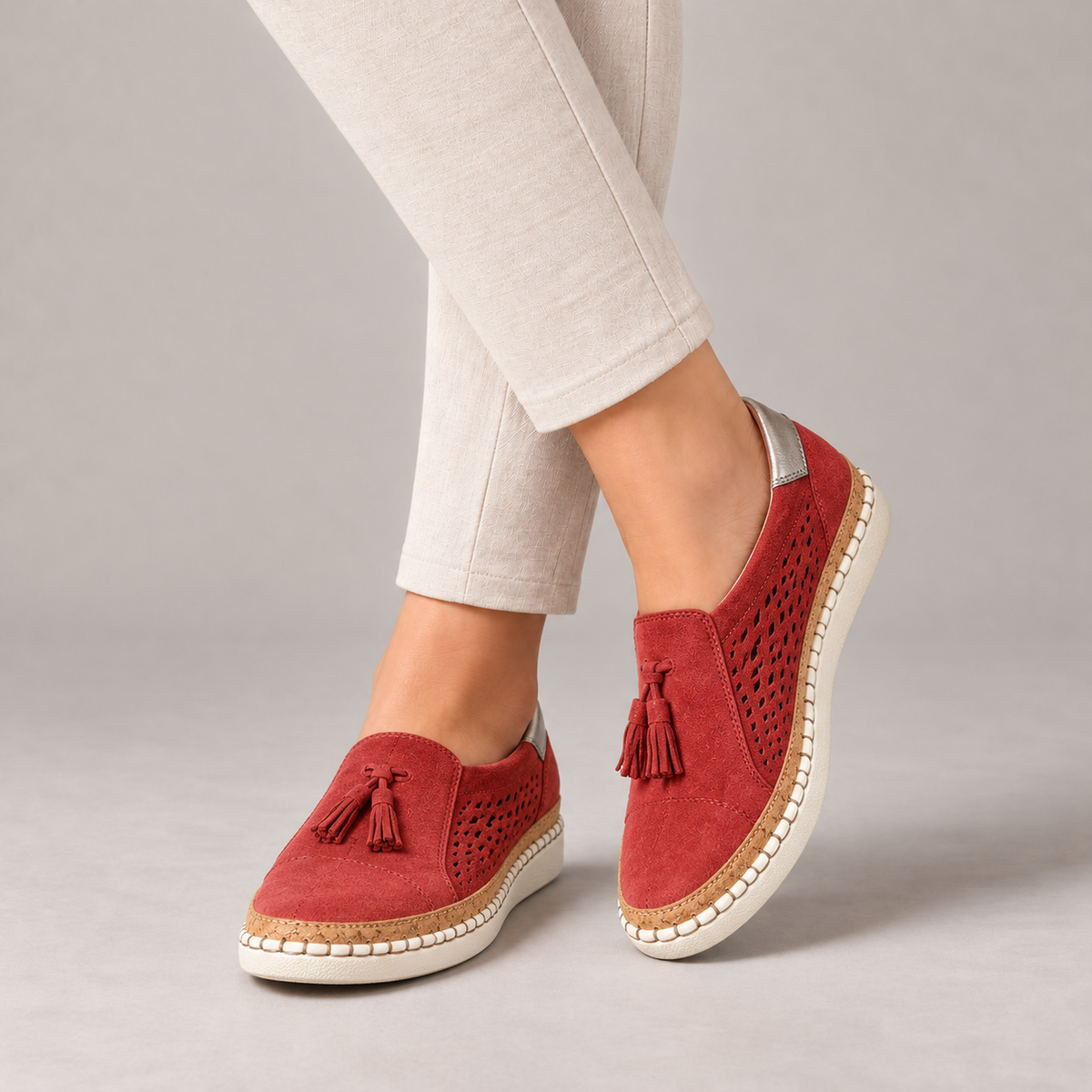 Sadie Stretch Tassel Loafers — Red | Hudson & Wells