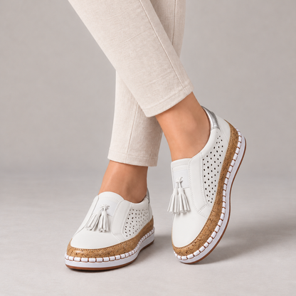 Sadie Stretch Tassel Loafers — White | Hudson & Wells