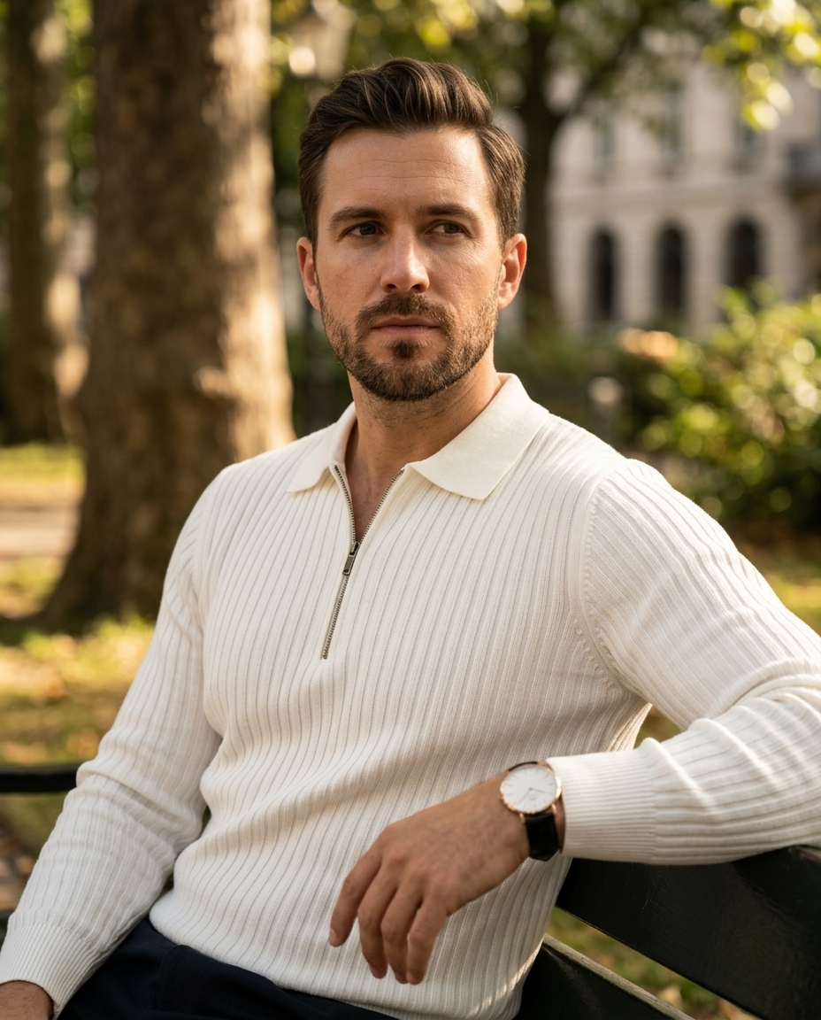 Theo Ribbed Quarter-Zip Polo | Hudson & Wells