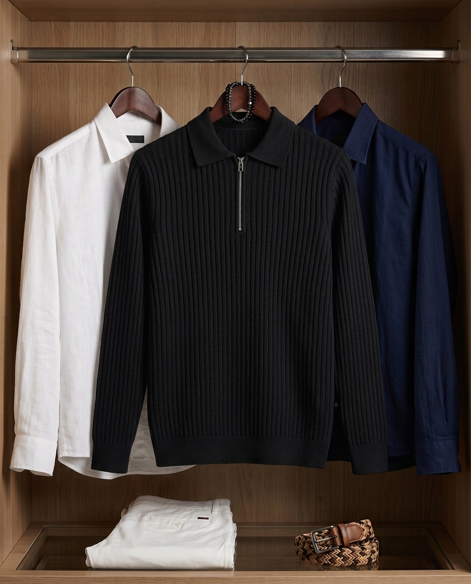 Theo Ribbed Quarter-Zip Polo | Hudson & Wells