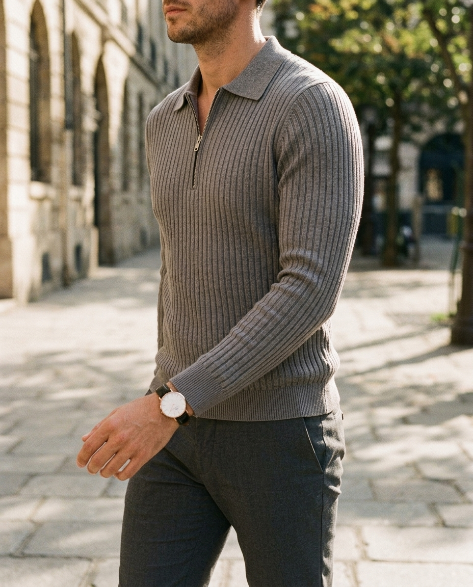 Theo Ribbed Quarter-Zip Polo | Hudson & Wells