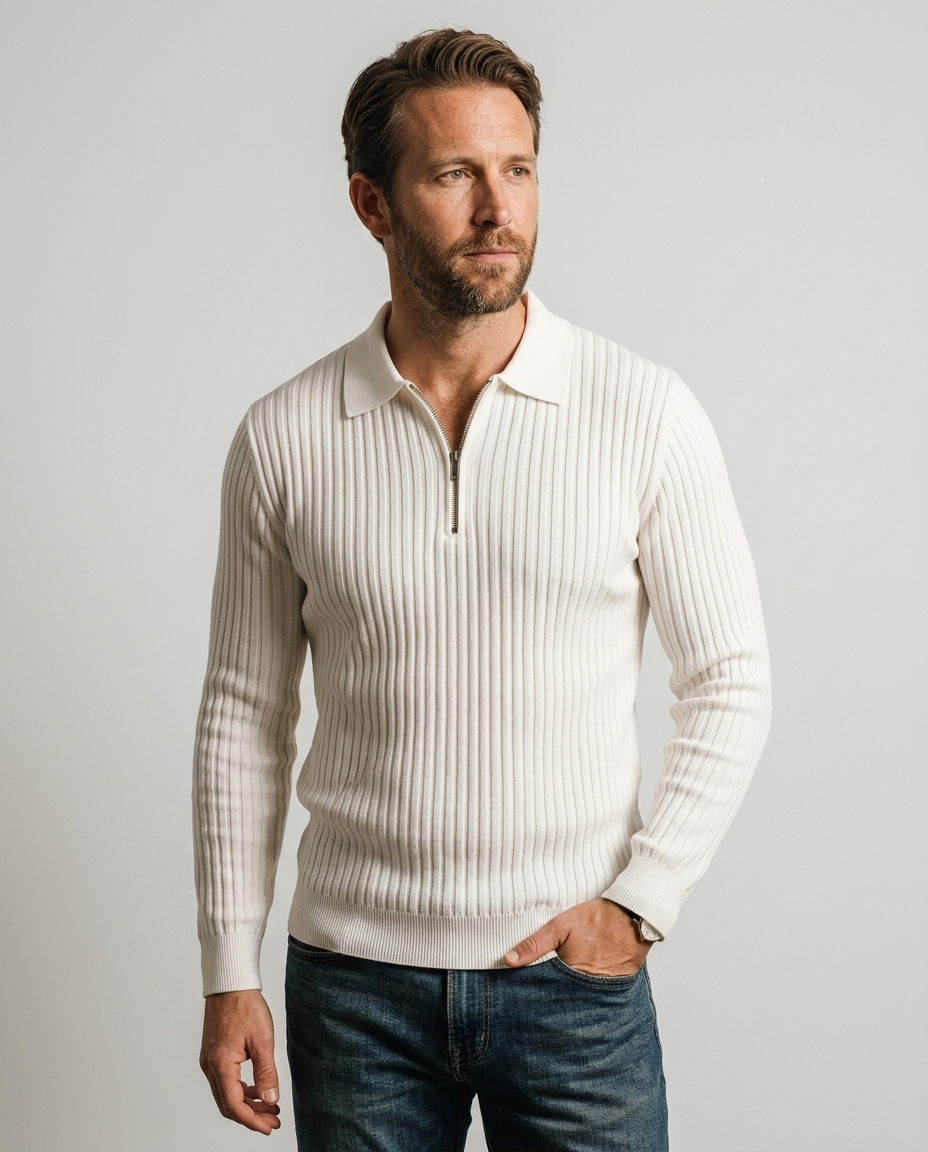 Theo Ribbed Quarter-Zip Polo | Hudson & Wells