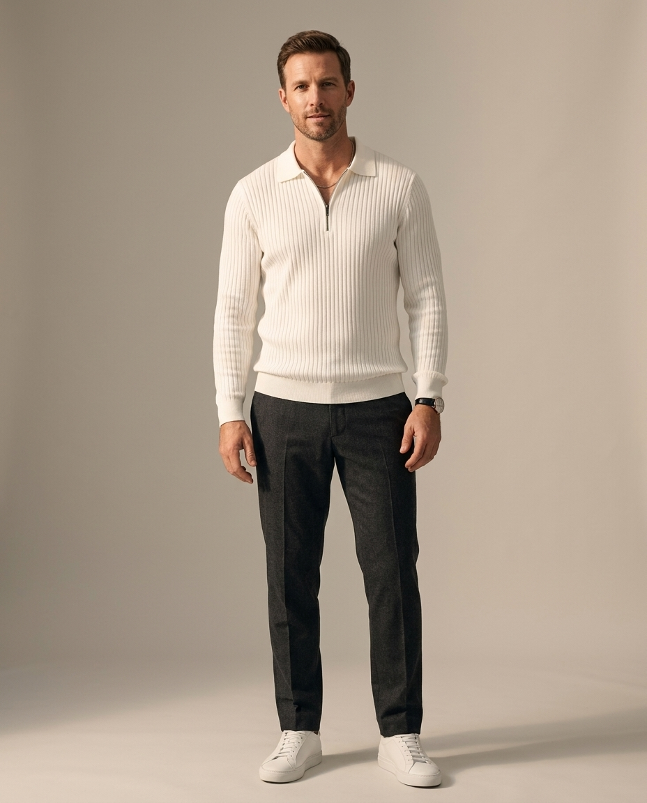 Theo Ribbed Quarter-Zip Polo | Hudson & Wells