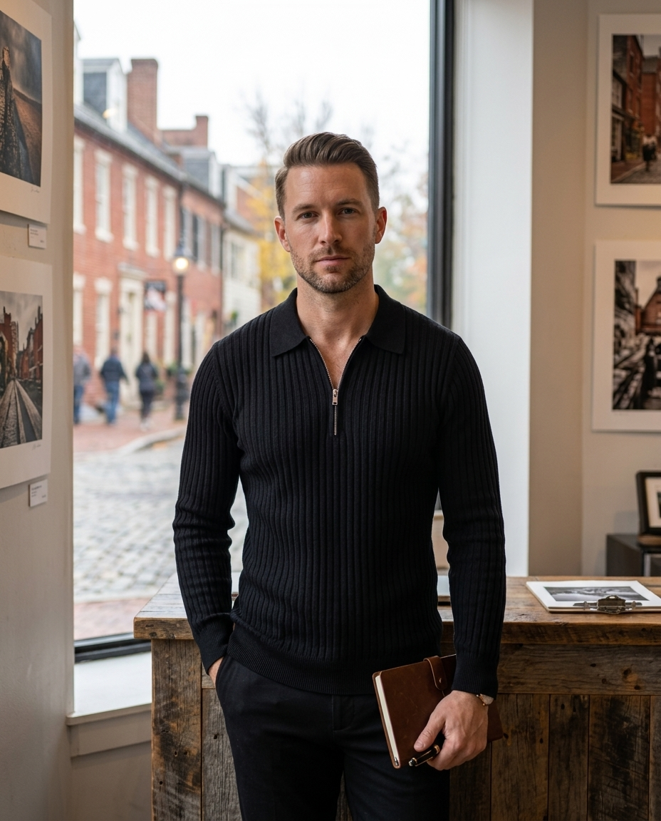 Theo Ribbed Quarter-Zip Polo | Hudson & Wells