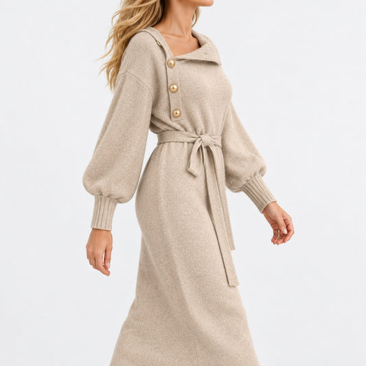 Theresa Tie-Waist Knit Dress, Button Neckline | Hudson & Wells
