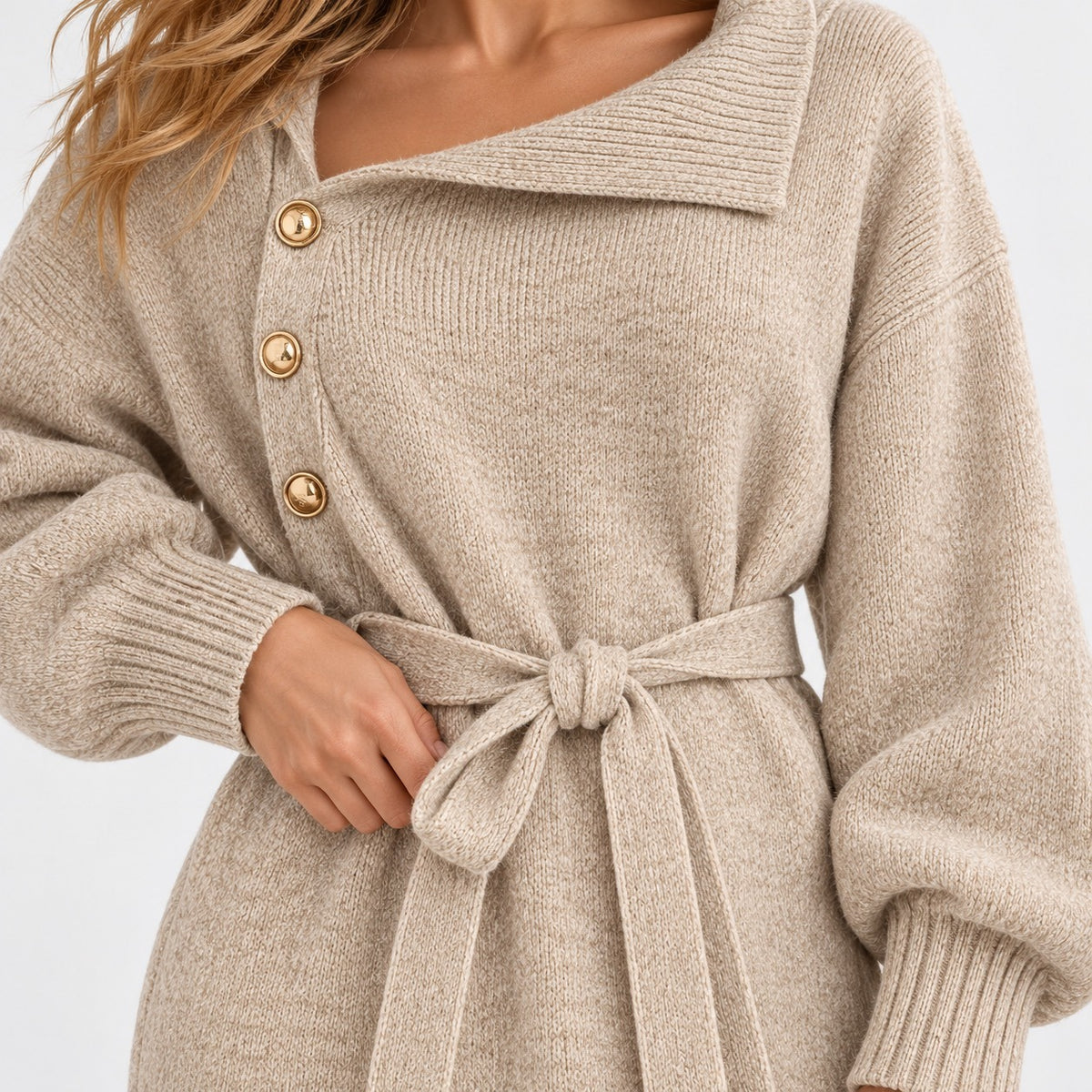 Theresa Tie-Waist Knit Dress, Button Neckline | Hudson & Wells