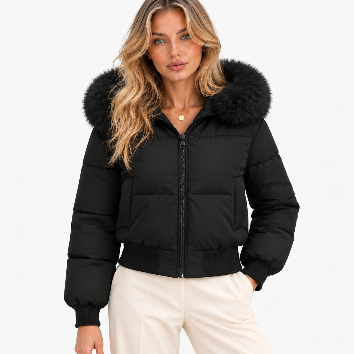Tillie Soft Cropped Puffer Jacket — Black | Hudson & Wells
