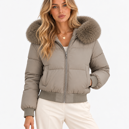 Tillie Soft Cropped Puffer Jacket — Taupe | Hudson & Wells
