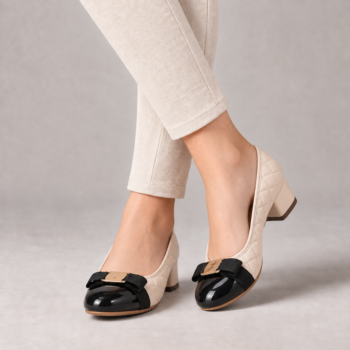 Vera | Women's Comfort Quilted Faux Leather Pumps — Apricot | Hudson & Wells