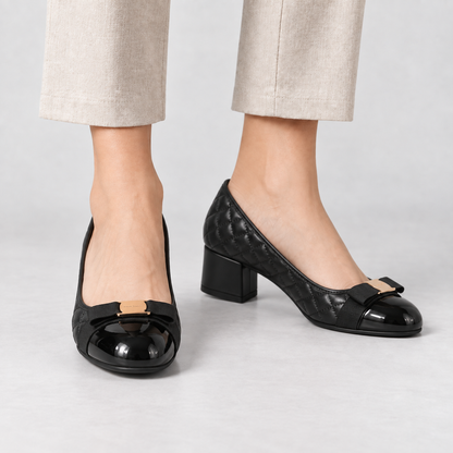 Vera | Women's Comfort Quilted Faux Leather Pumps — Black | Hudson & Wells
