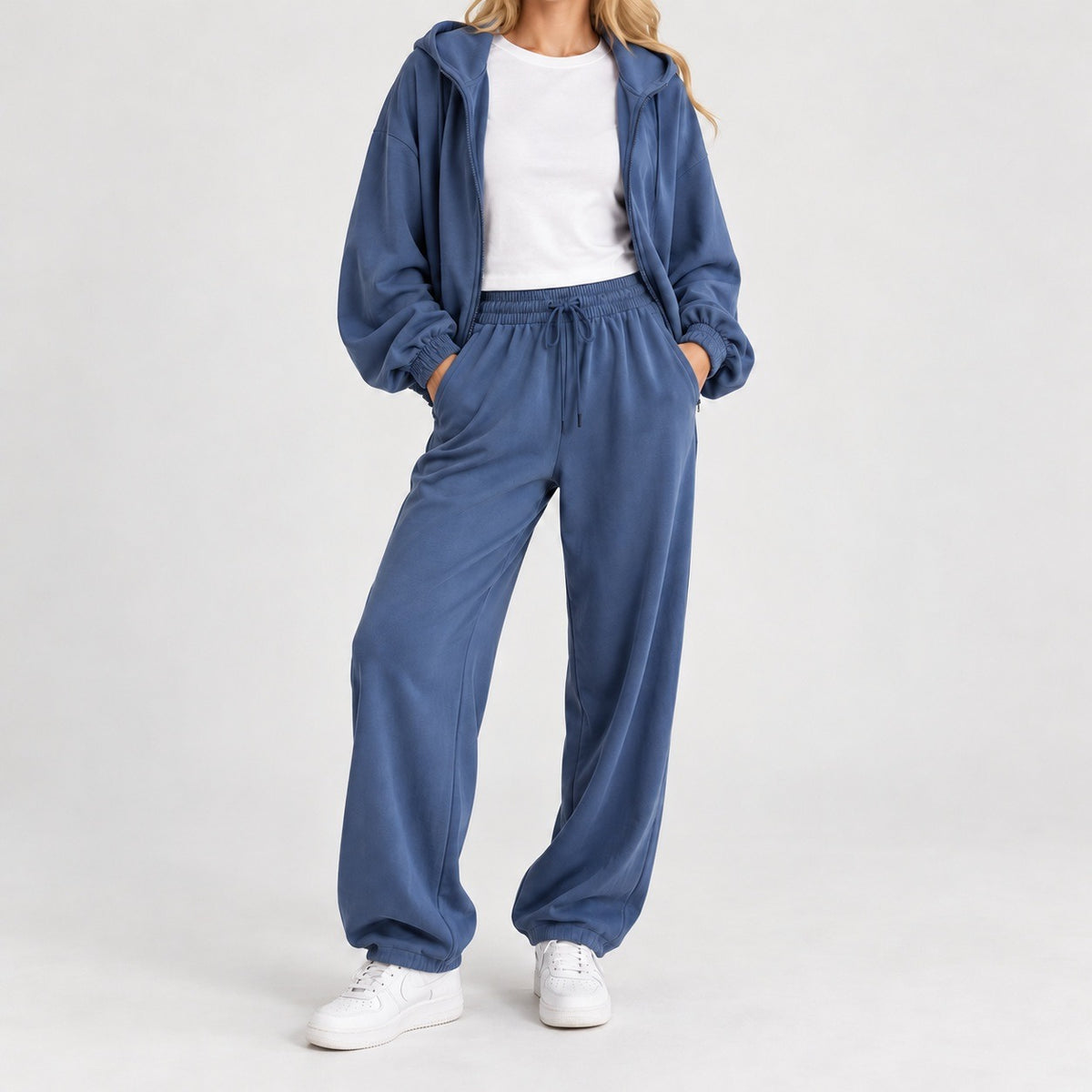 Verna Relaxed Fit Hooded Two-Piece Set — Blue | Hudson & Wells