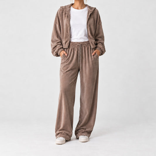 Verna Relaxed Fit Hooded Two-Piece Set — Khaki | Hudson & Wells